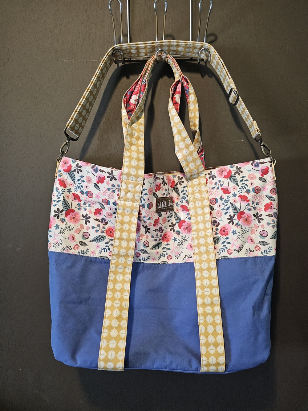 Matilda Jane Blue Floral Canvas Travel Tote with Yellow Straps
